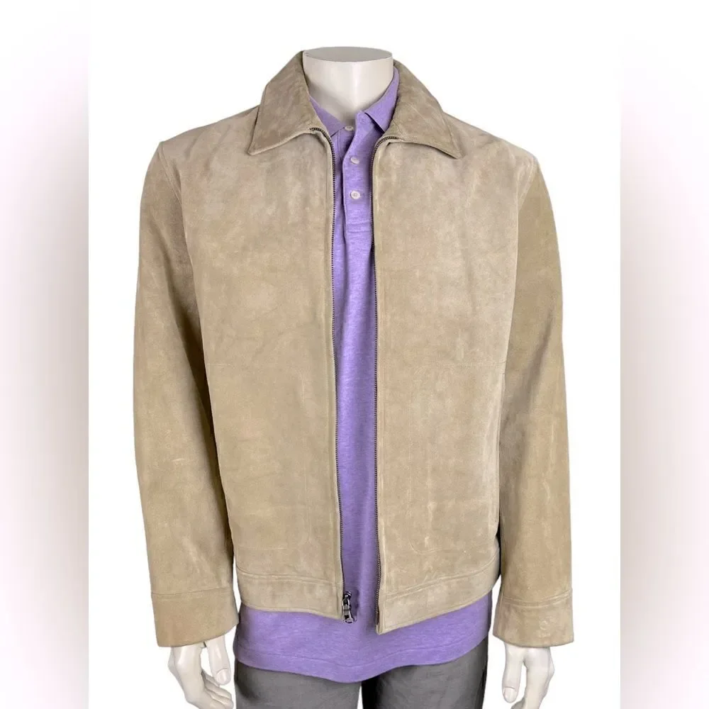 Men's Banana Republic Camel Suede Front Zip Jacket New With Tags Size Large